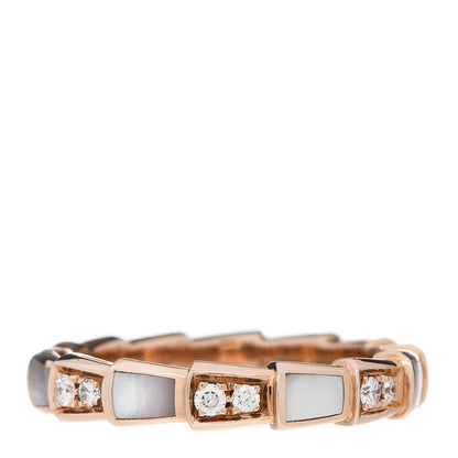 Bulgari 18K Rose Gold Diamond Mother of Pearl 4mm Serpenti Viper Band Ring 54 6.75 3 of 5