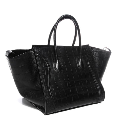 Celine Crocodile Embossed Medium Phantom Luggage Black 3 of 7