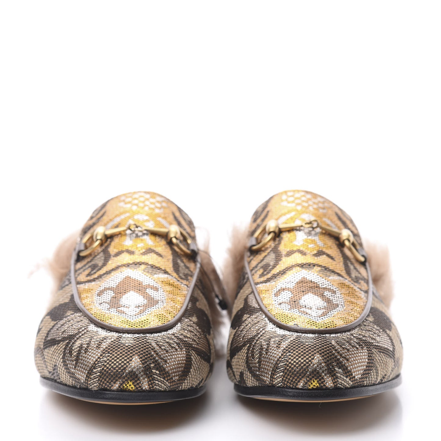 Brocade Fur Womens Princetown Slippers 38.5 Brown