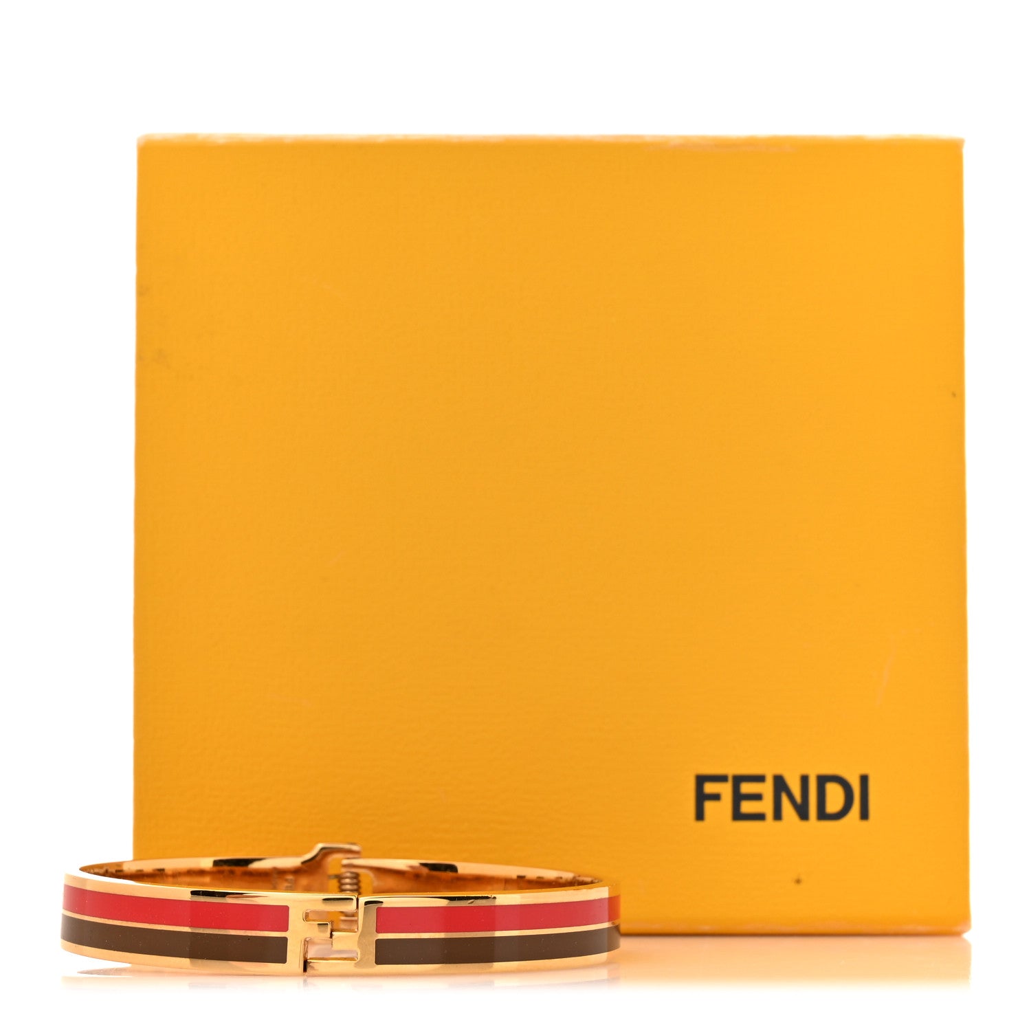 Fendi Brass Enamel FF Bracelet L Gold Black Red 7 of 7
