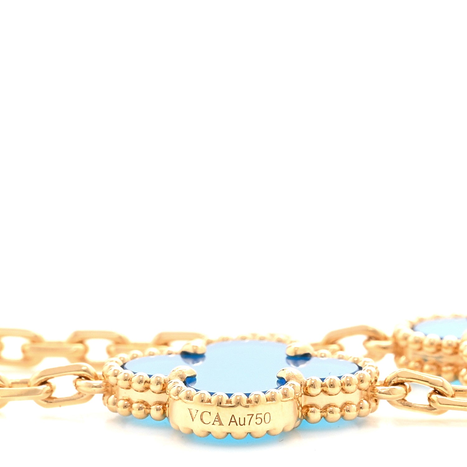 Van Cleef & Arpels 18K Yellow Gold Blue Agate 20 Motifs Vintage Alhambra Necklace 5 of 6