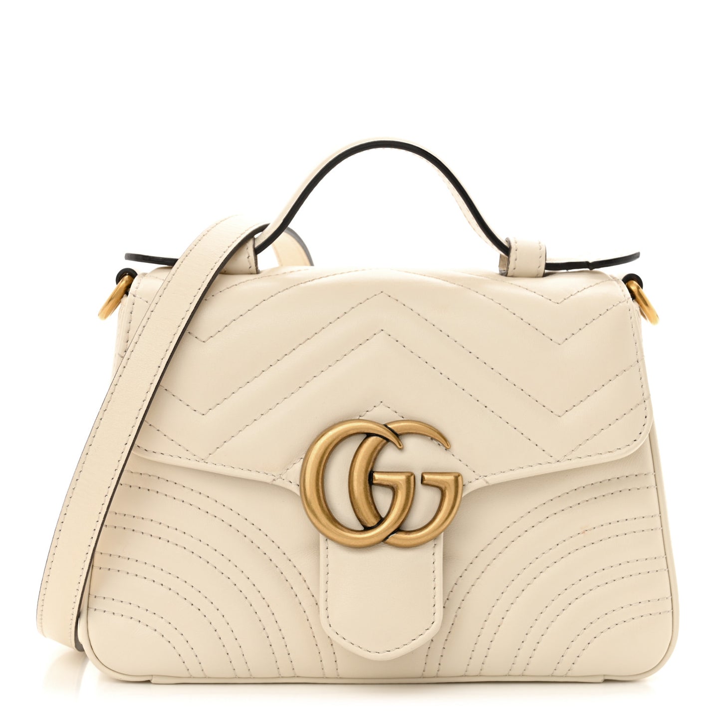 Calfskin Matelasse Mini GG Marmont Top Handle Shoulder Bag White