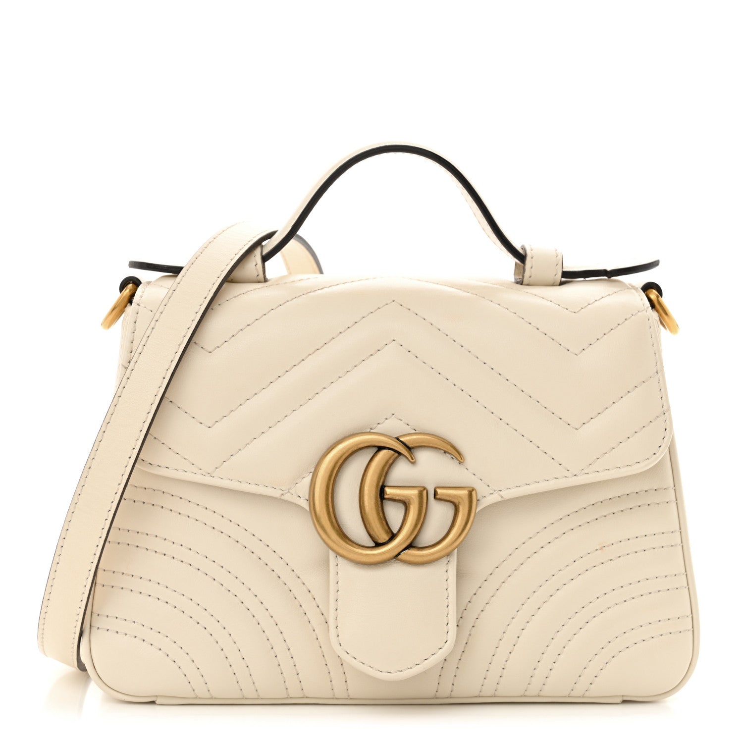 Gucci Calfskin Matelasse Mini GG Marmont Top Handle Shoulder Bag White 1 of 16