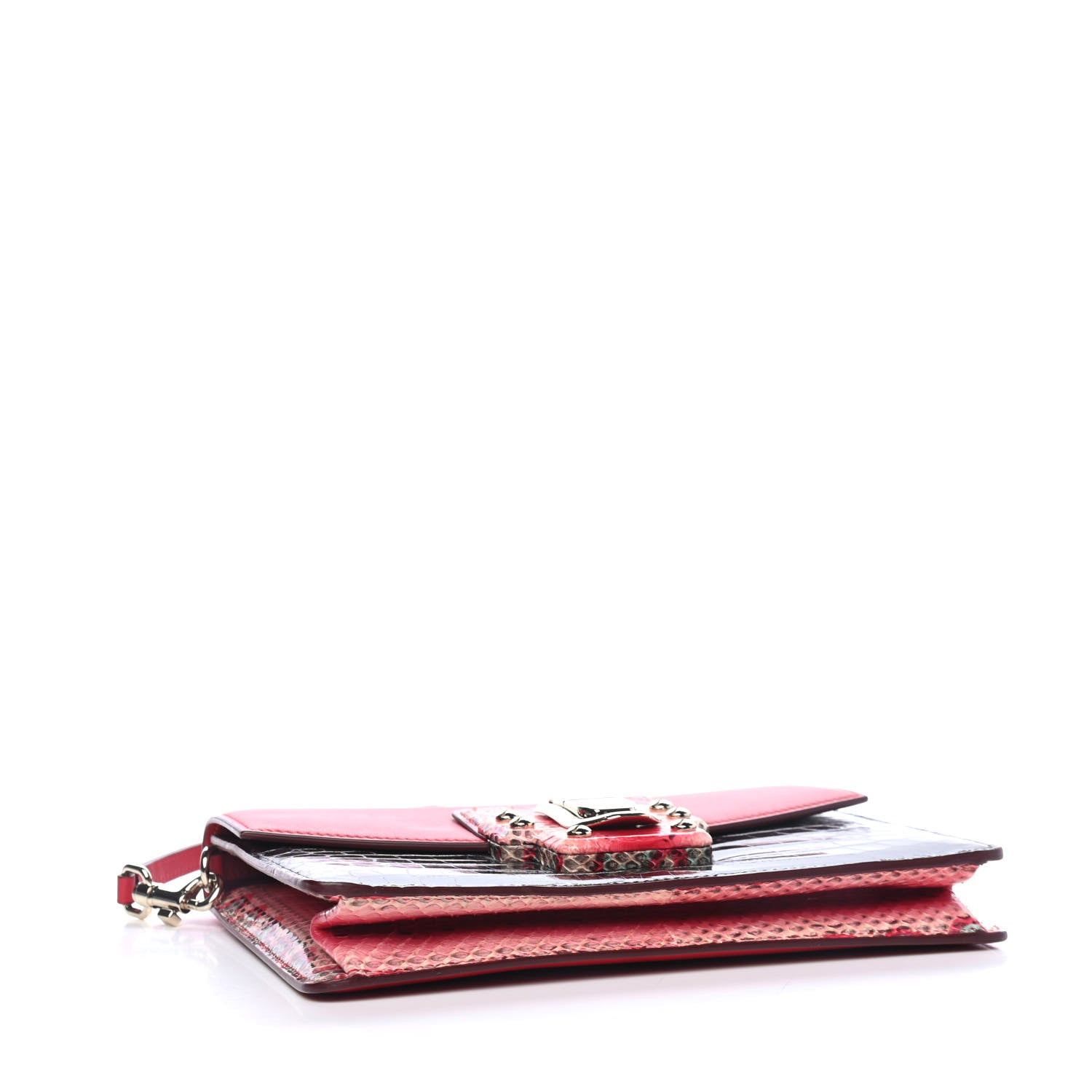 Dolce & Gabbana Calfskin Snakeskin Crocodile Embossed Lucia Shoulder Bag Red Black Multicolor 3 of 5