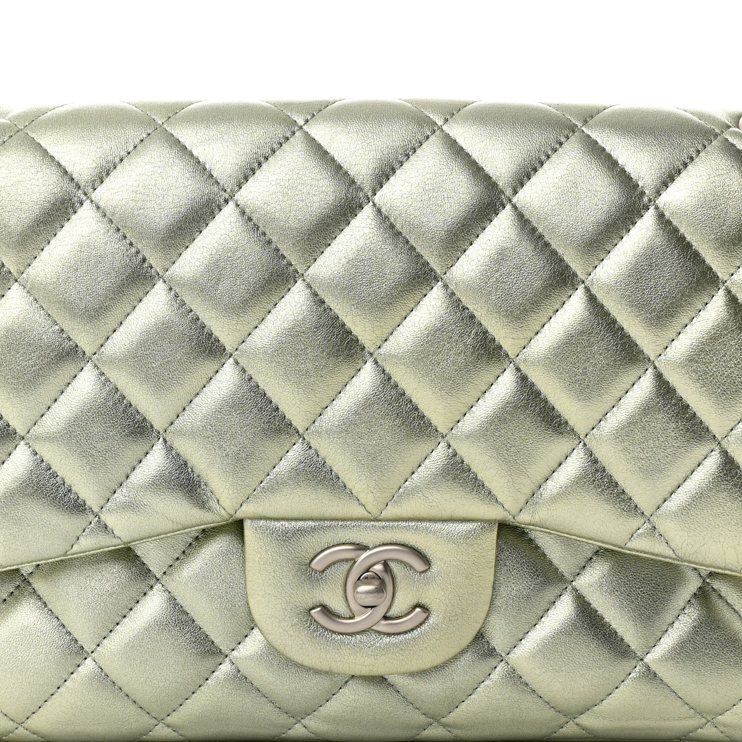 Chanel Metallic Lambskin Quilted Jumbo Double Flap Green 8 of 14