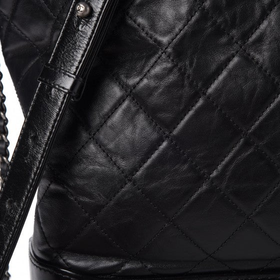 Aged Calfskin Quilted Large Gabrielle Hobo Black