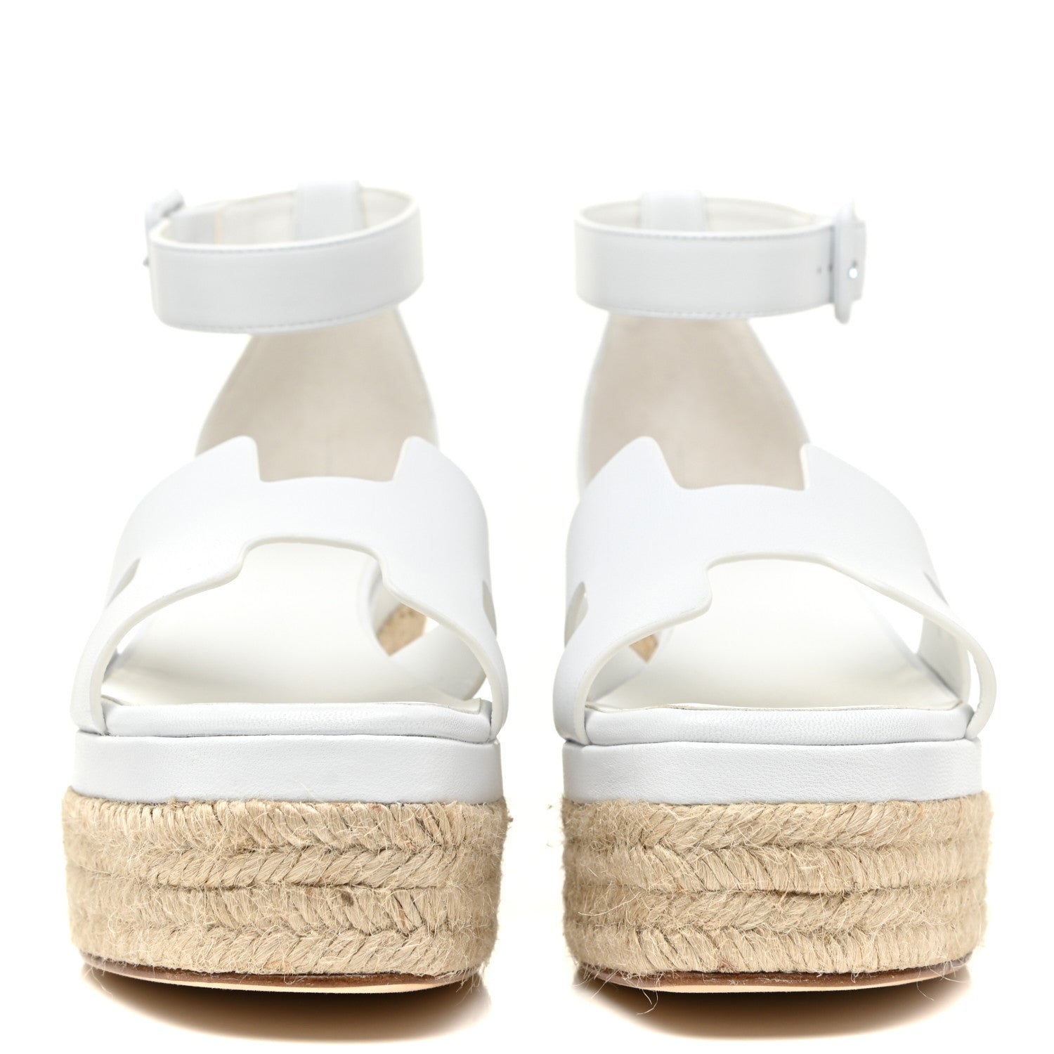 Hermes Goatskin Elda Espadrille Wedge Sandals 37 White 2 of 9