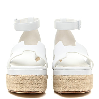 Hermes Goatskin Elda Espadrille Wedge Sandals 37 White 2 of 9
