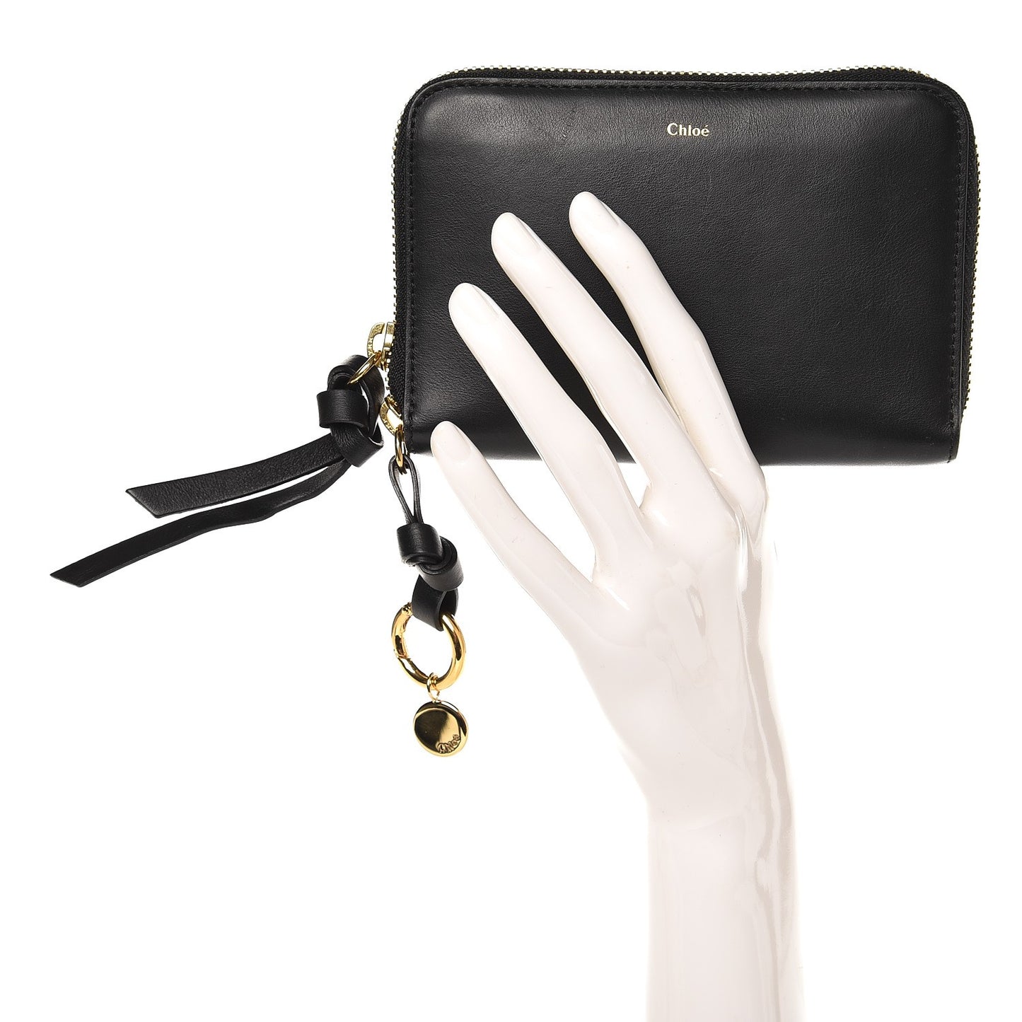 Lambskin Alphabet Zip Around Compact Wallet Black