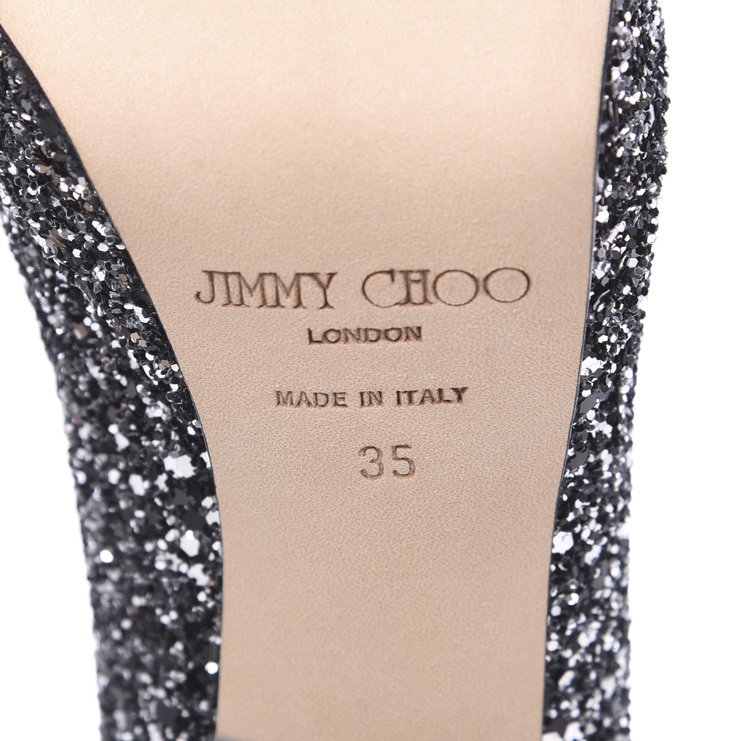 Jimmy Choo Coarse Glitter Crown 120 Peep Toe Platform Pumps 35 Silver Black 7 of 7