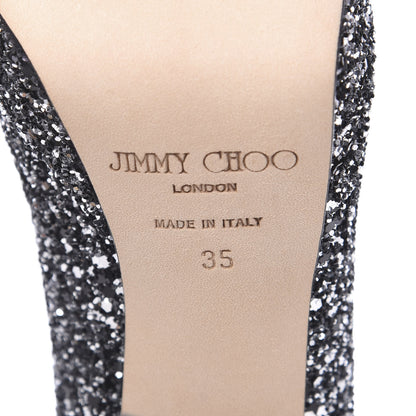 Jimmy Choo Coarse Glitter Crown 120 Peep Toe Platform Pumps 35 Silver Black 7 of 7