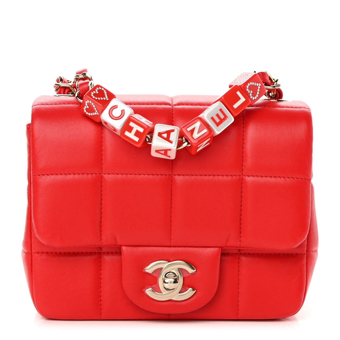 Lambskin Resin Crystal Square Quilted Monacoco Mini Flap Red