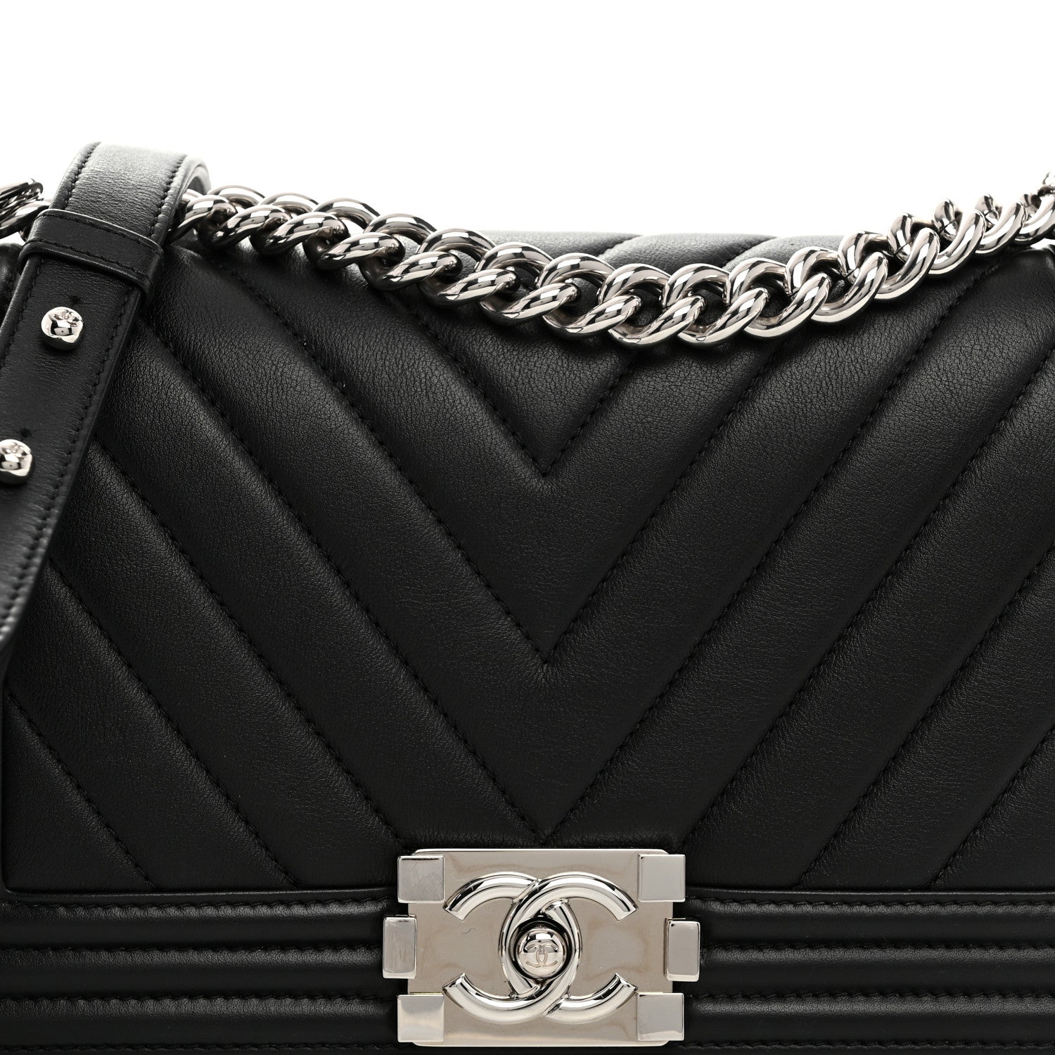 Chanel Calfskin Chevron Quilted Medium Boy Flap Black 8 of 10
