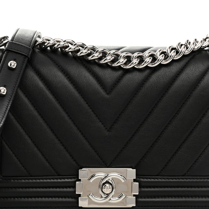 Chanel Calfskin Chevron Quilted Medium Boy Flap Black 8 of 10