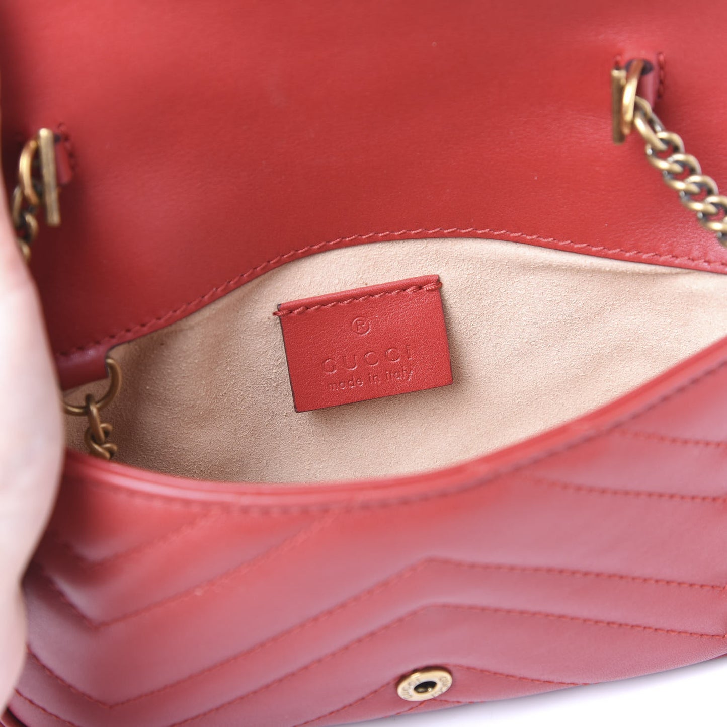 Calfskin Matelasse Super Mini GG Marmont Shoulder Bag Hibiscus Red