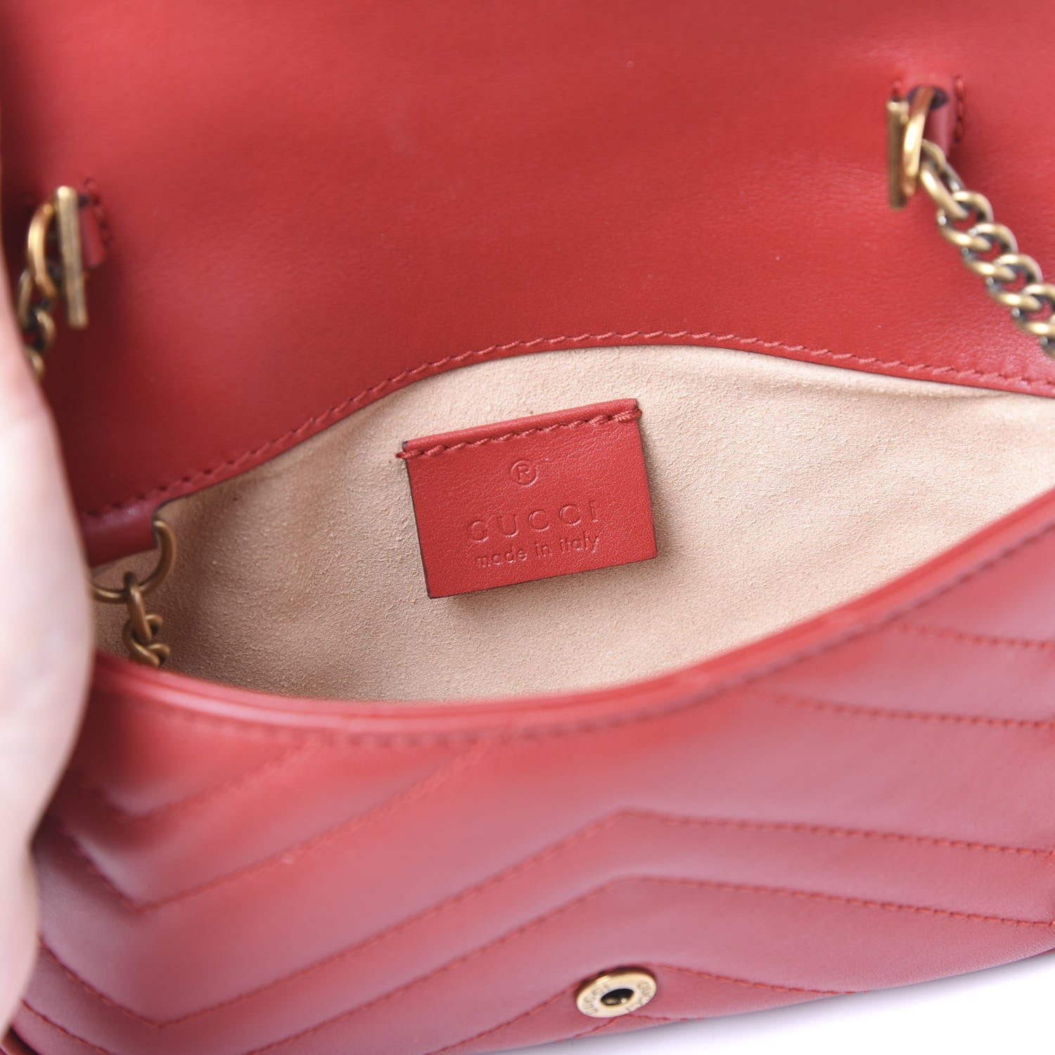 Gucci Calfskin Matelasse Super Mini GG Marmont Shoulder Bag Hibiscus Red 7 of 10