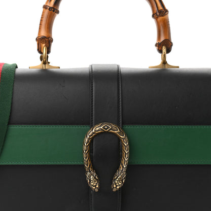 Gucci Calfskin Bamboo Web Large Dionysus Top Handle Bag Black Bright Evergreen Hibiscus Red 9 of 21