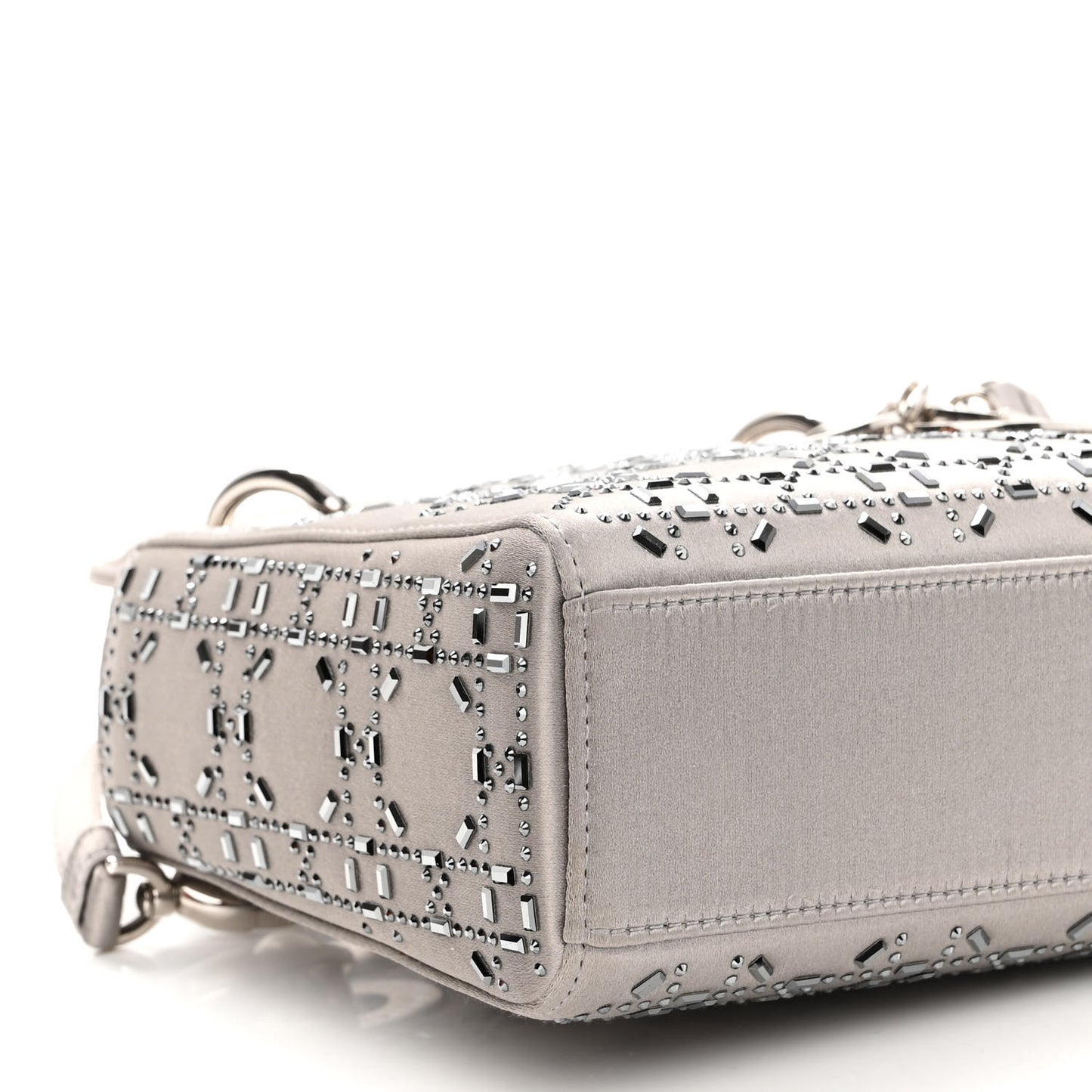 Satin Crystal Cannage Mini Lady Dior Gray
