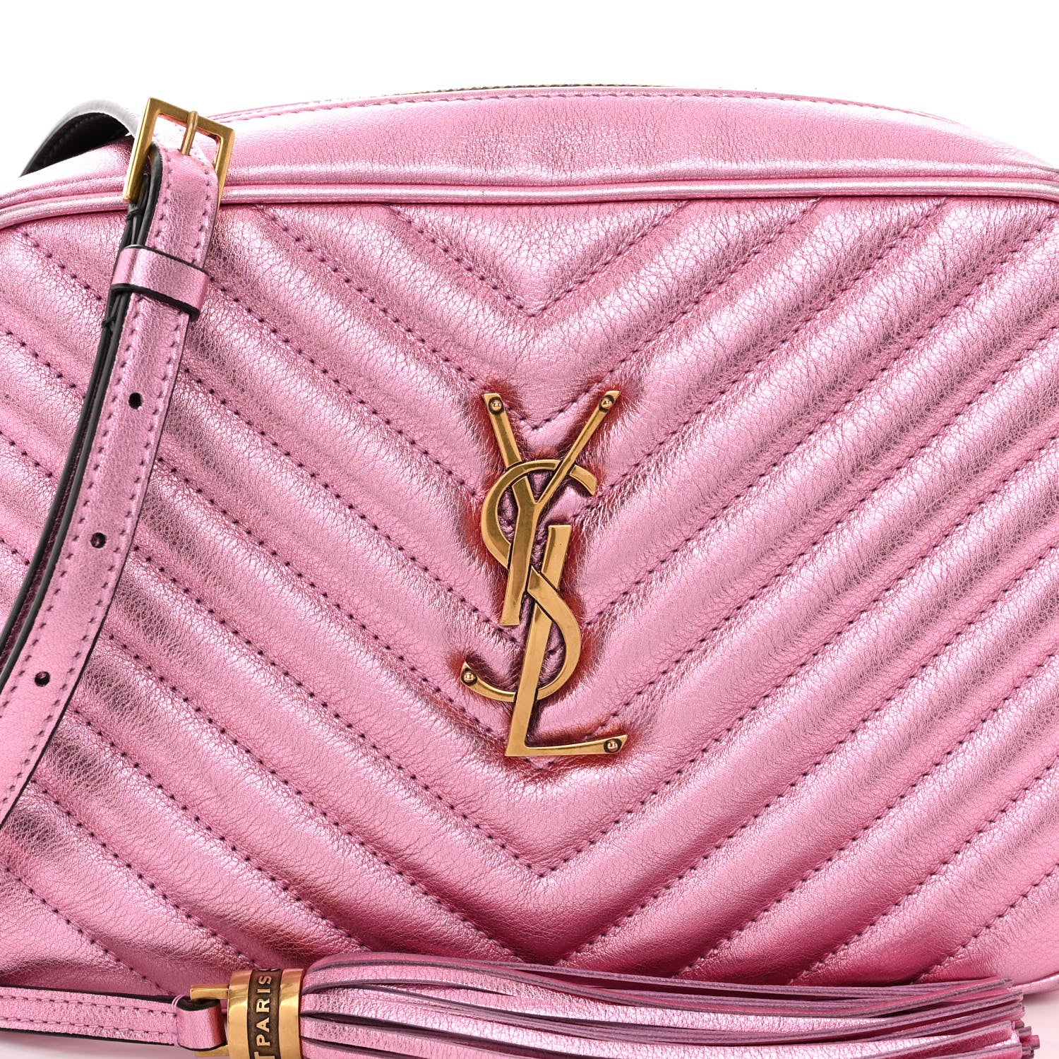 Saint Laurent Metallic Calfskin Matelasse Monogram Lou Camera Bag Vegas Pink 7 of 11