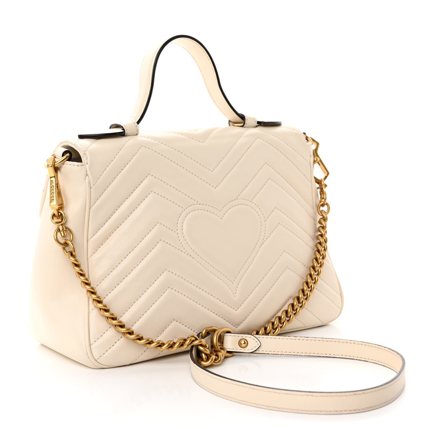Gucci Calfskin Matelasse Small GG Marmont Top Handle Shoulder Bag White 3 of 10