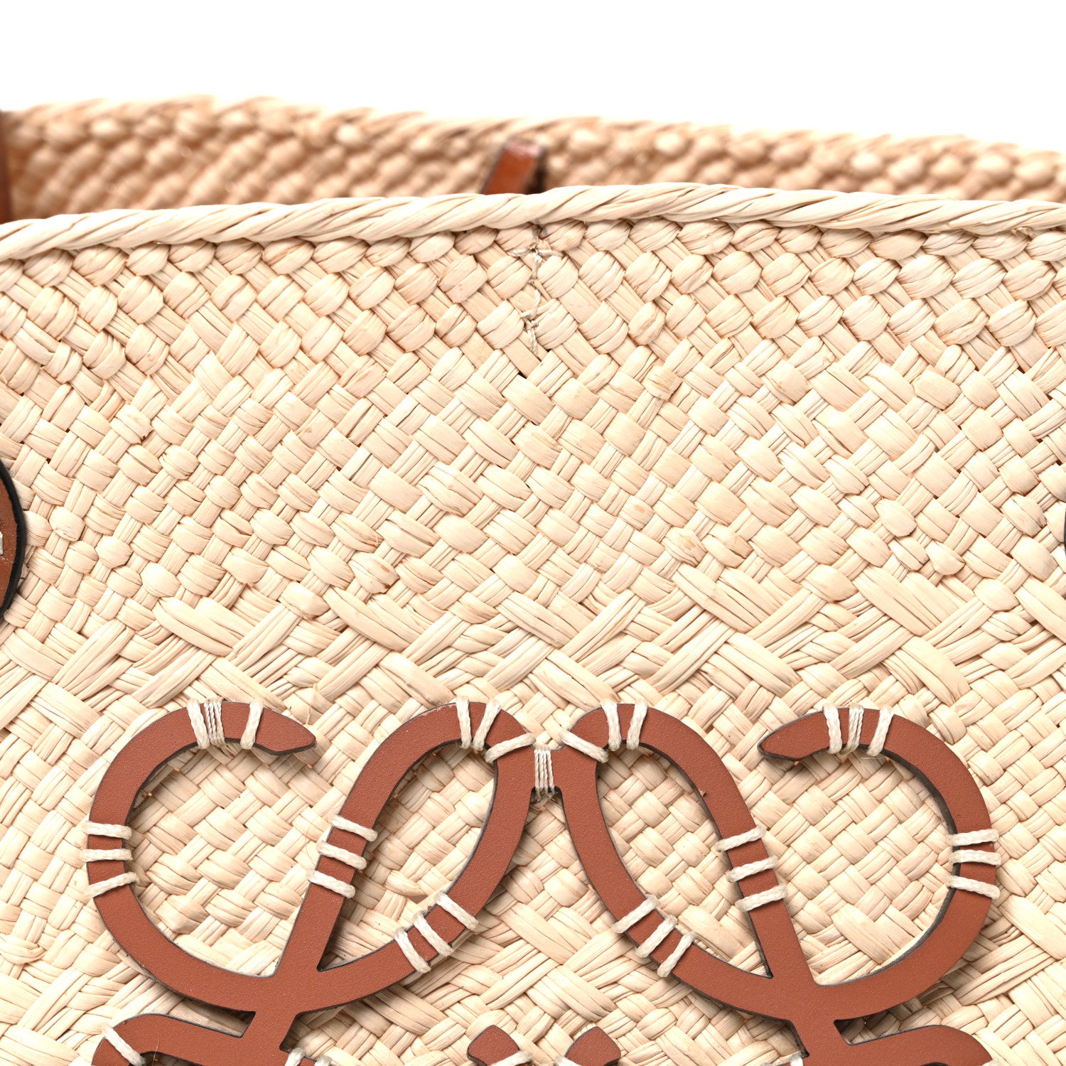 Loewe Calfskin Raffia Paulas Ibiza Small Anagram Basket Tote Bag Natural Tan 8 of 10