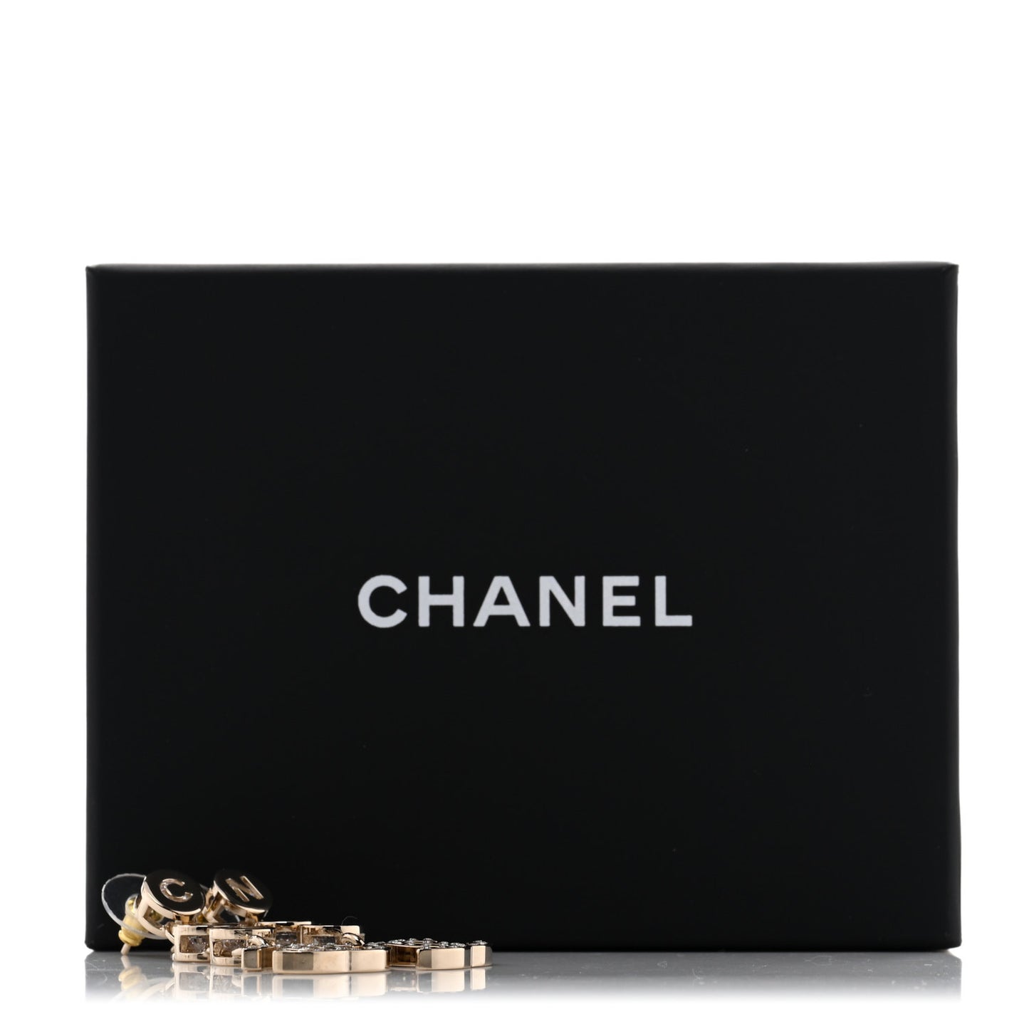 Metal Crystal CC Cha-Nel Logo Drop Earrings Light Gold