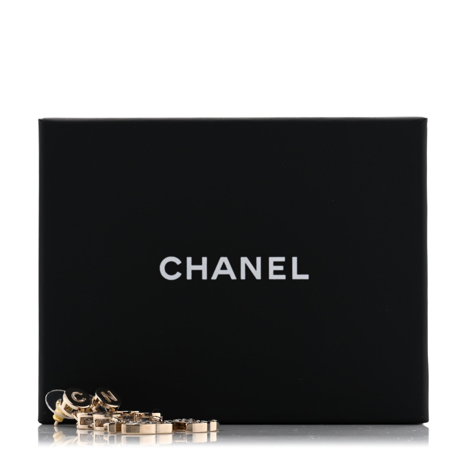 Chanel Metal Crystal CC Cha-Nel Logo Drop Earrings Light Gold 5 of 5