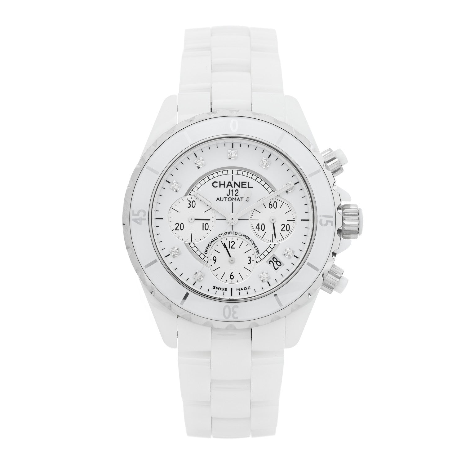 Chanel Stainless Steel Ceramic Diamond 41mm J12 Chronograph Automatic Watch White 1 of 4