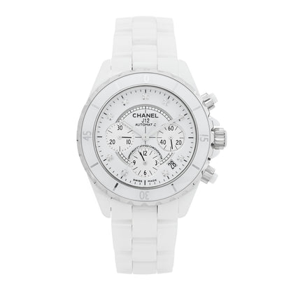 Chanel Stainless Steel Ceramic Diamond 41mm J12 Chronograph Automatic Watch White 1 of 4