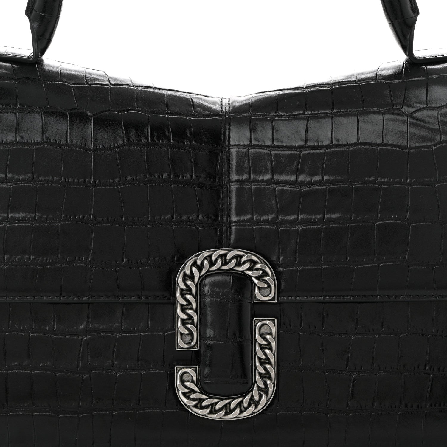 Marc Jacobs Calfskin Crocodile Embossed The St Marc Large Top Handle Bag Black 8 of 10