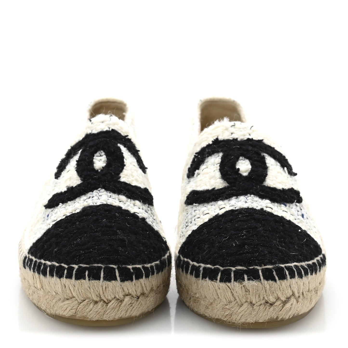 Tweed CC Espadrilles 39 Ecru White Blue Black