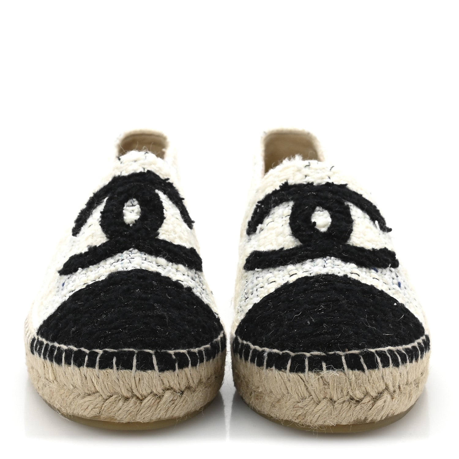 Chanel Tweed CC Espadrilles 39 Ecru White Blue Black 3 of 10