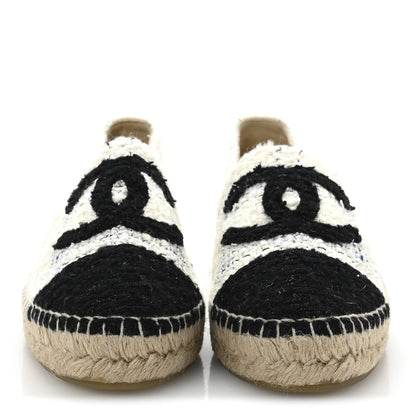 Chanel Tweed CC Espadrilles 39 Ecru White Blue Black 3 of 10