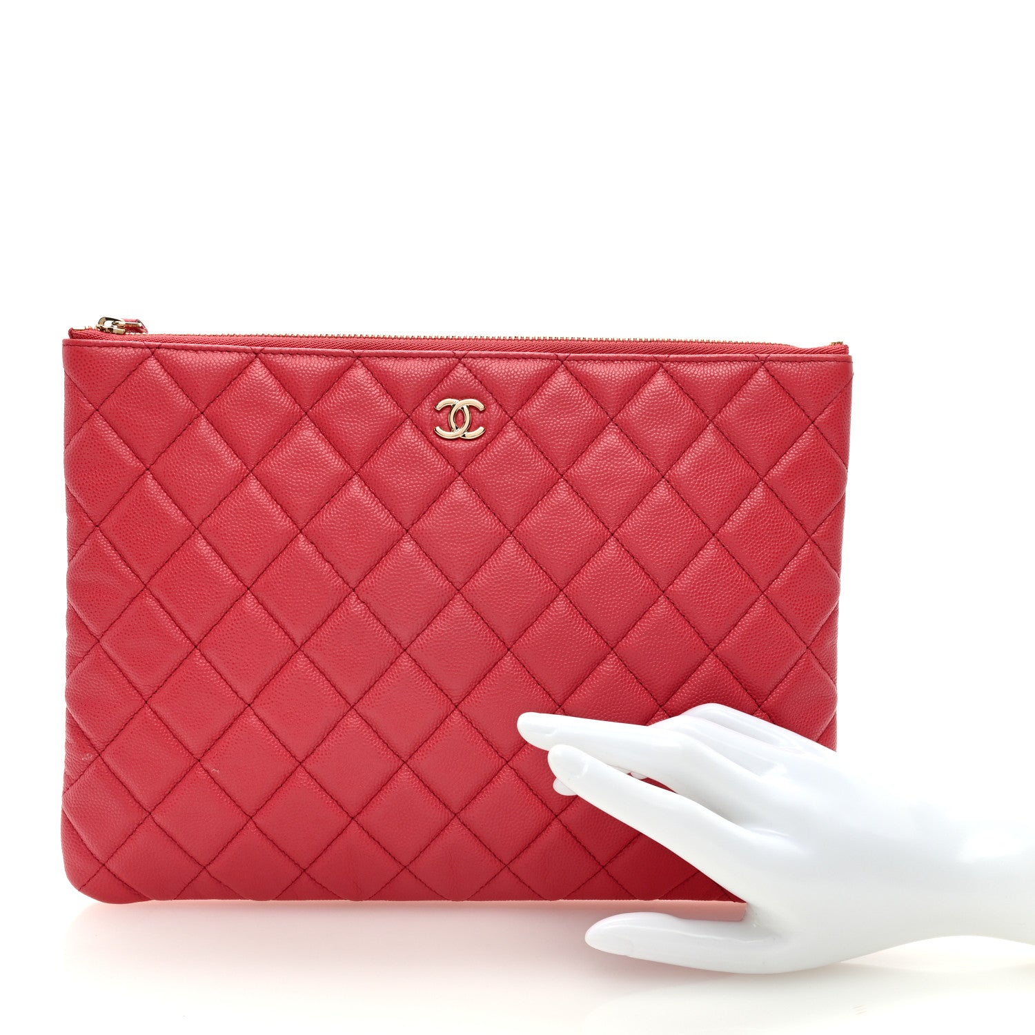 Chanel Caviar Quilted Medium Cosmetic Case Red 2 of 8