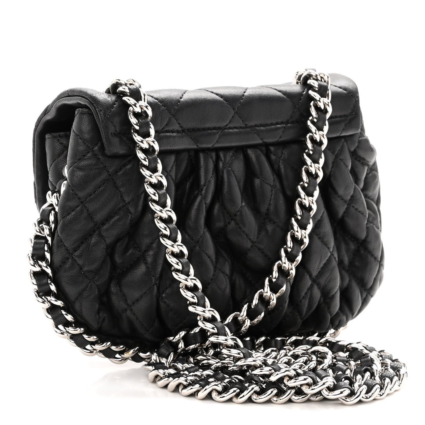 Washed Lambskin Quilted Mini Chain Around Flap Black