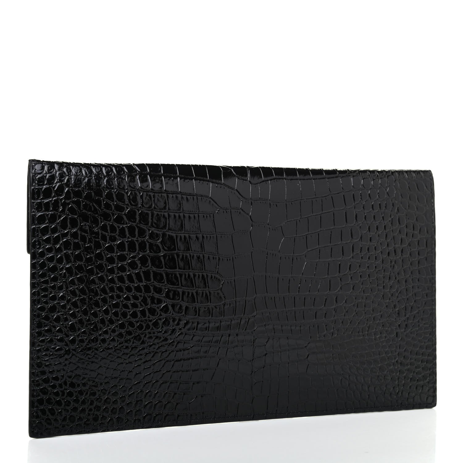 Saint Laurent Calfskin Crocodile Embossed Uptown Monogram Pouch Black 2 of 4