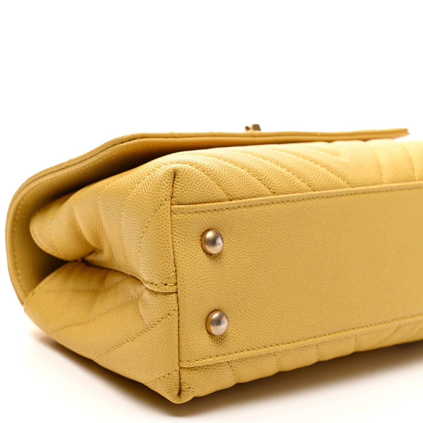 Caviar Chevron Quilted Mini Coco Handle Flap Yellow
