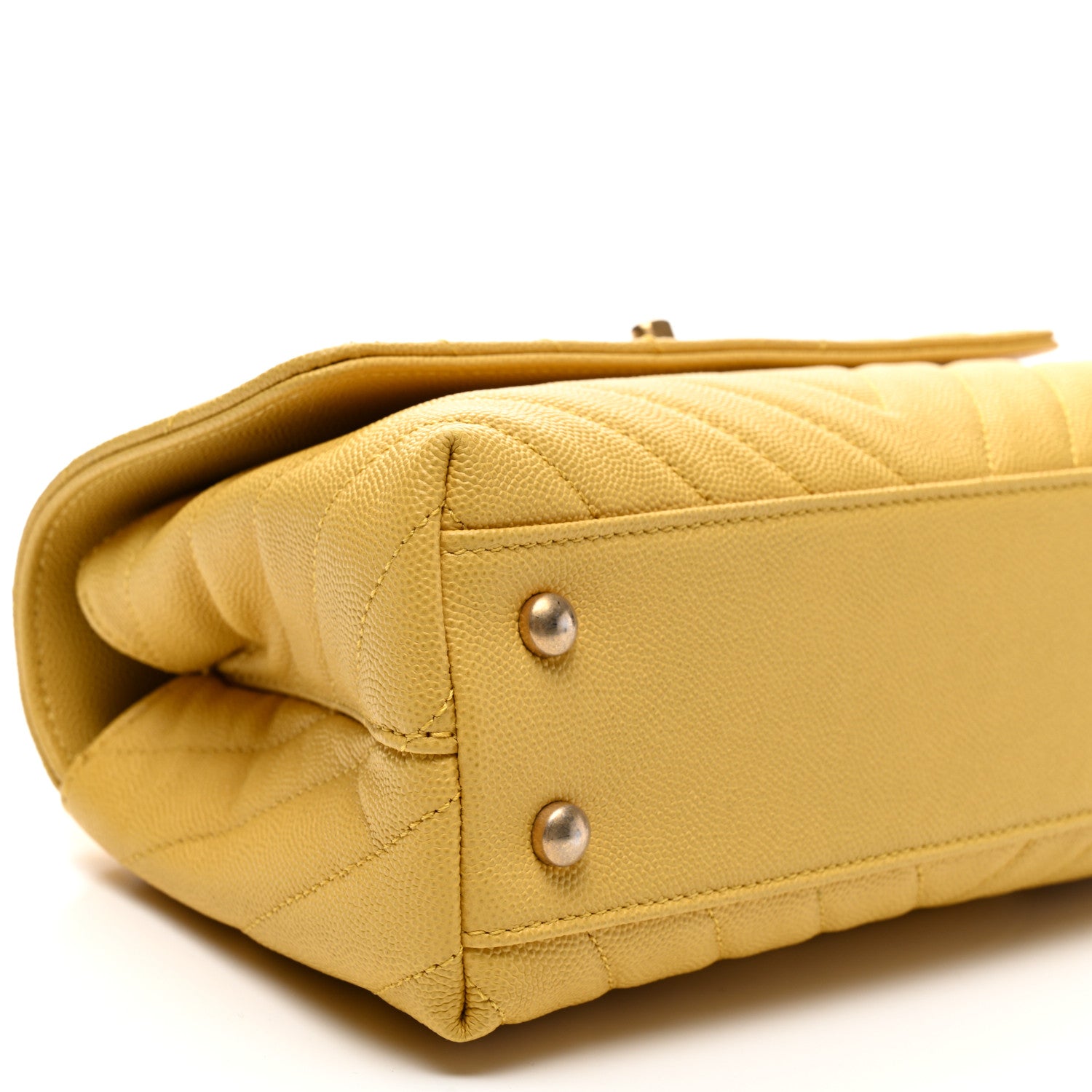 Chanel Caviar Chevron Quilted Mini Coco Handle Flap Yellow 9 of 10