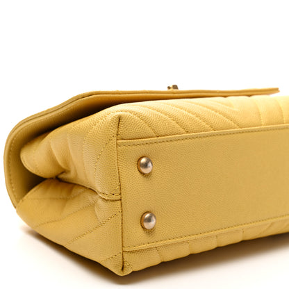 Chanel Caviar Chevron Quilted Mini Coco Handle Flap Yellow 9 of 10