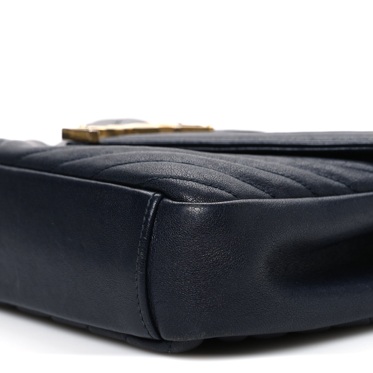 Saint Laurent Sheepskin Matelasse Chevron Monogram Medium College Bag Deep Marine 9 of 10