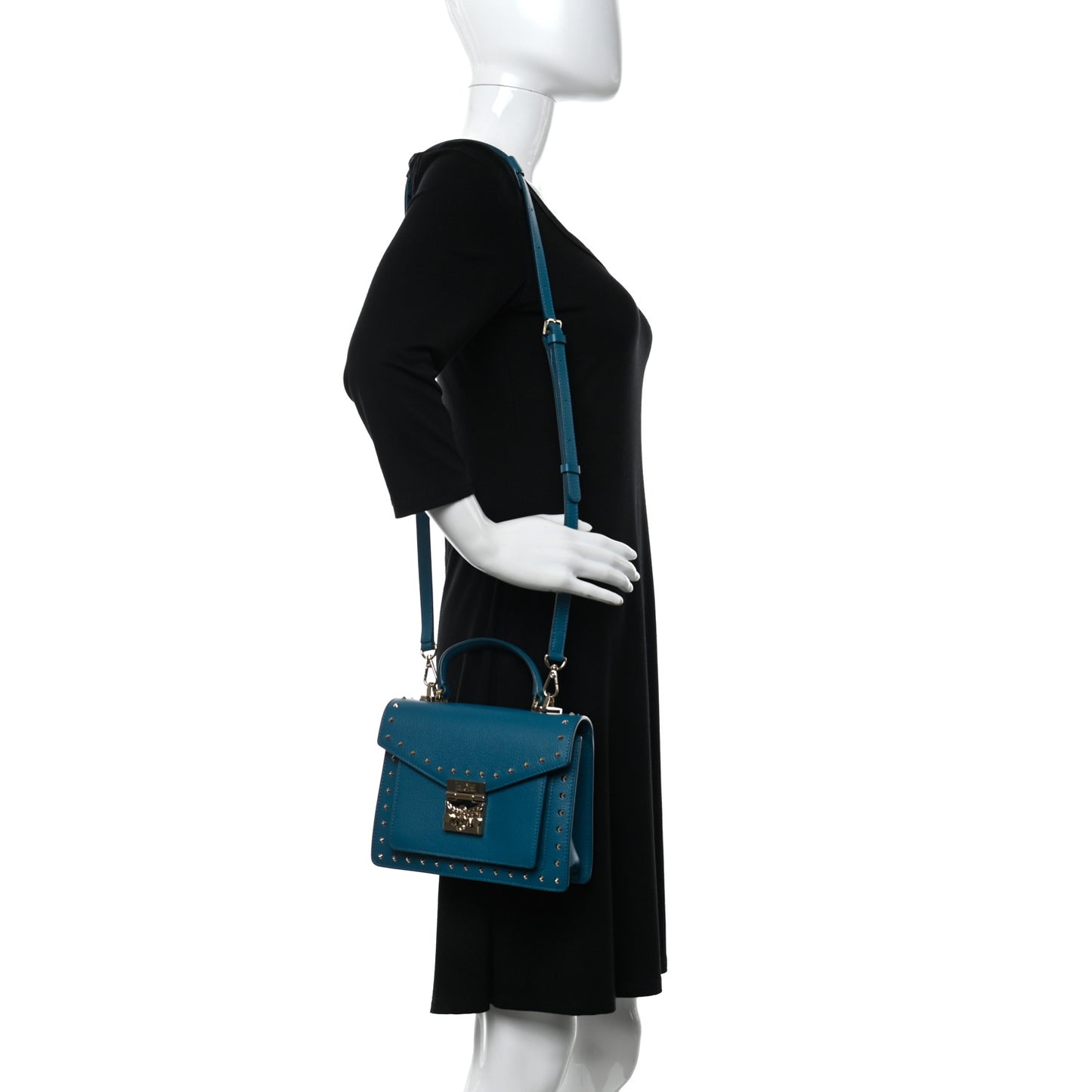 Calfskin Studded Small Patricia Crossbody Bag Deep Lagoon