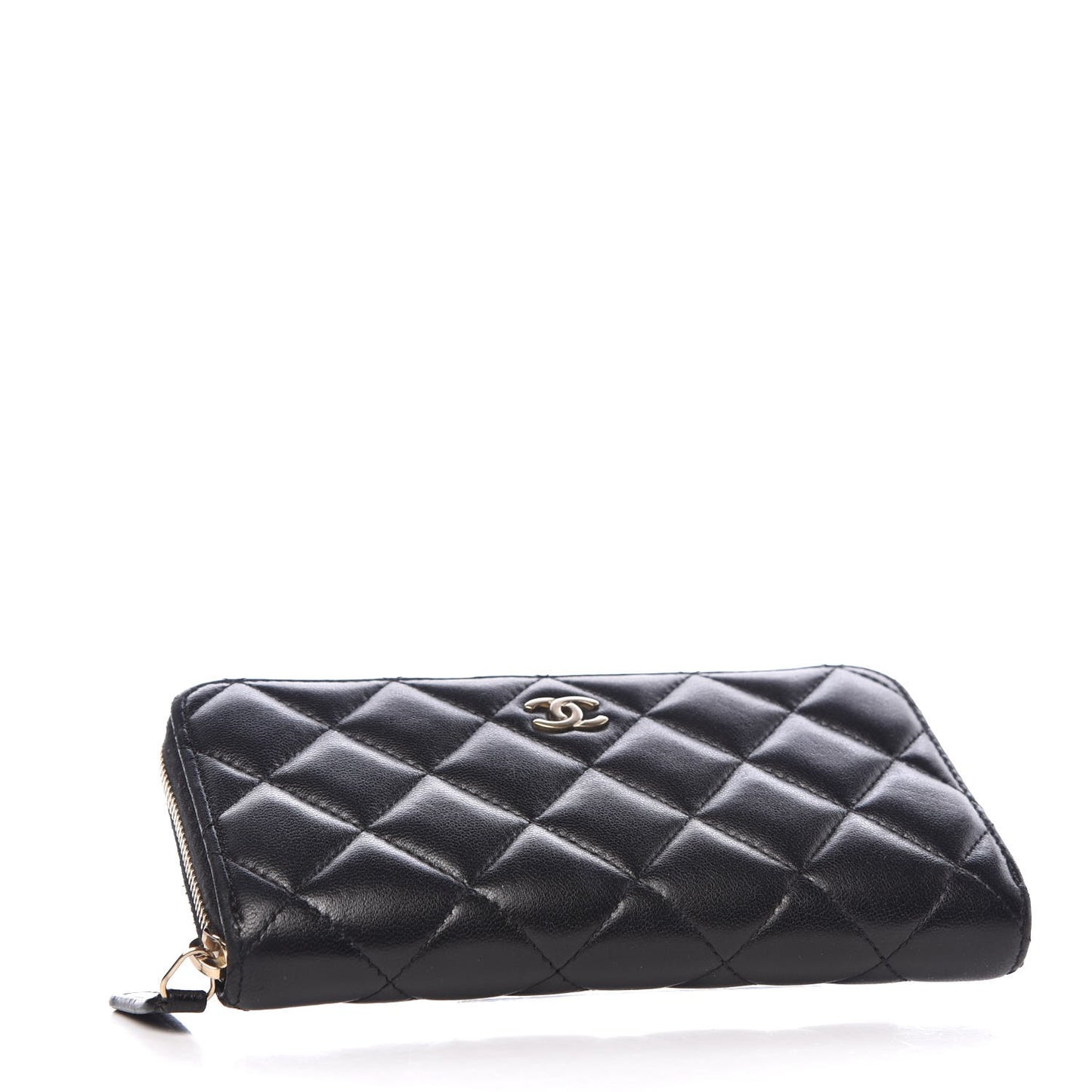 Lambskin Quilted Small Zip Around Wallet Black