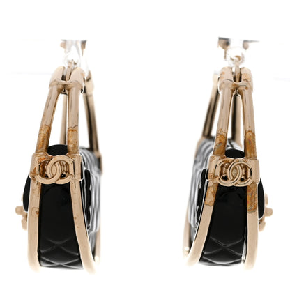 Chanel Metal Resin Quilted Flap Bag Hoop Earrings Black Gold 1 of 5