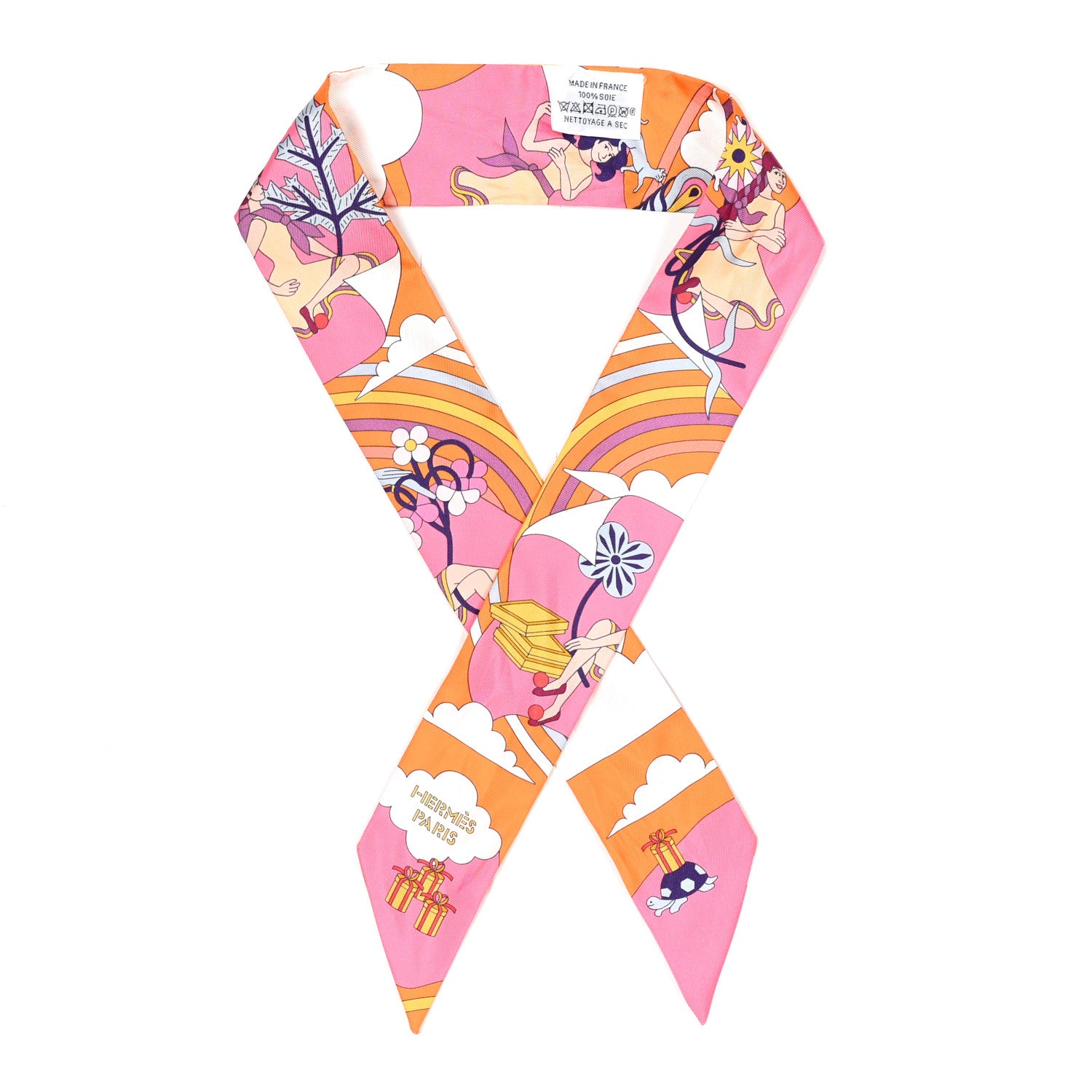 Hermes Silk Carres Volants Twilly Orange Rose Malaba 1 of 5