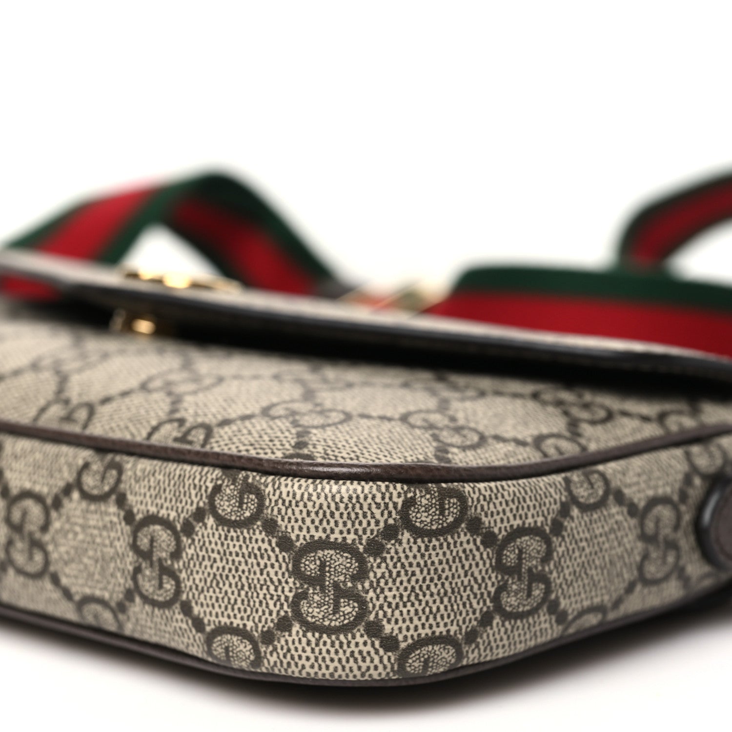 Gucci GG Supreme Monogram Textured Dollar Calfskin Web Mini Ophidia Envelope Shoulder Bag Beige Ebony 10 of 11