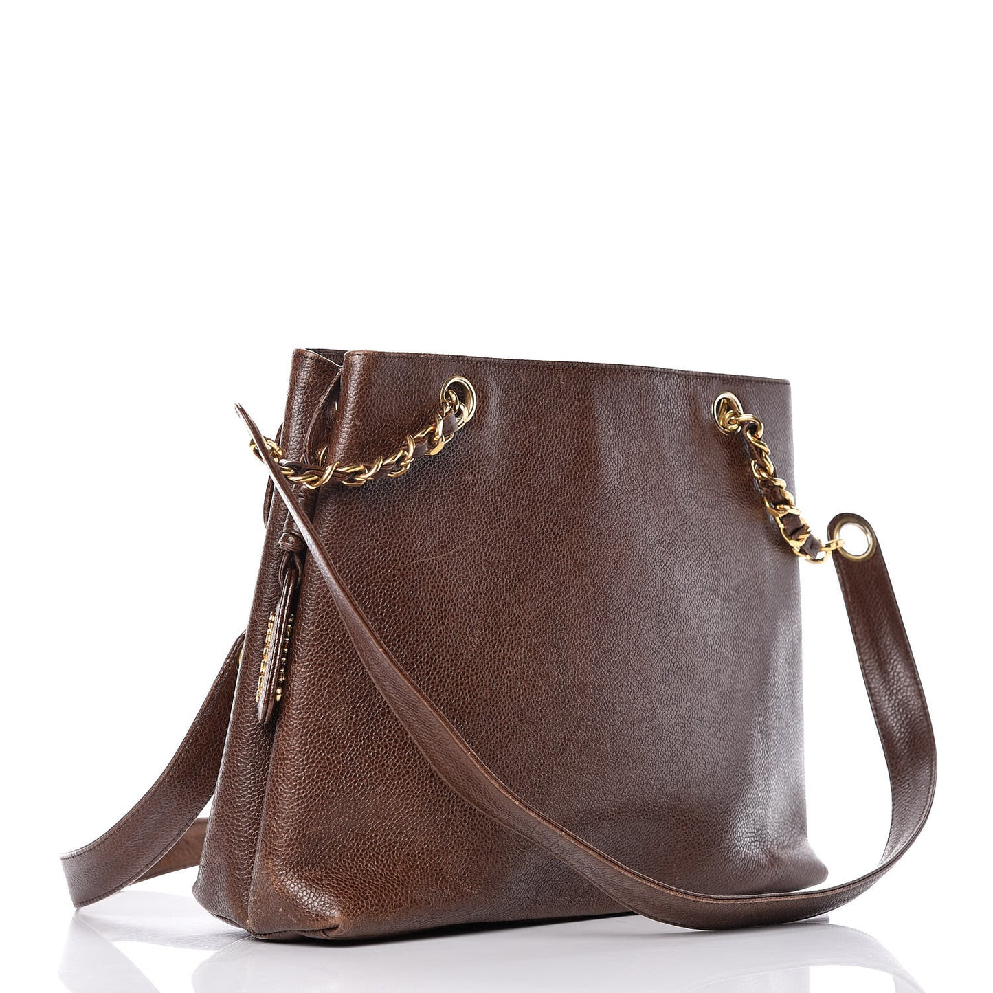 Caviar Flap Shoulder Bag Brown