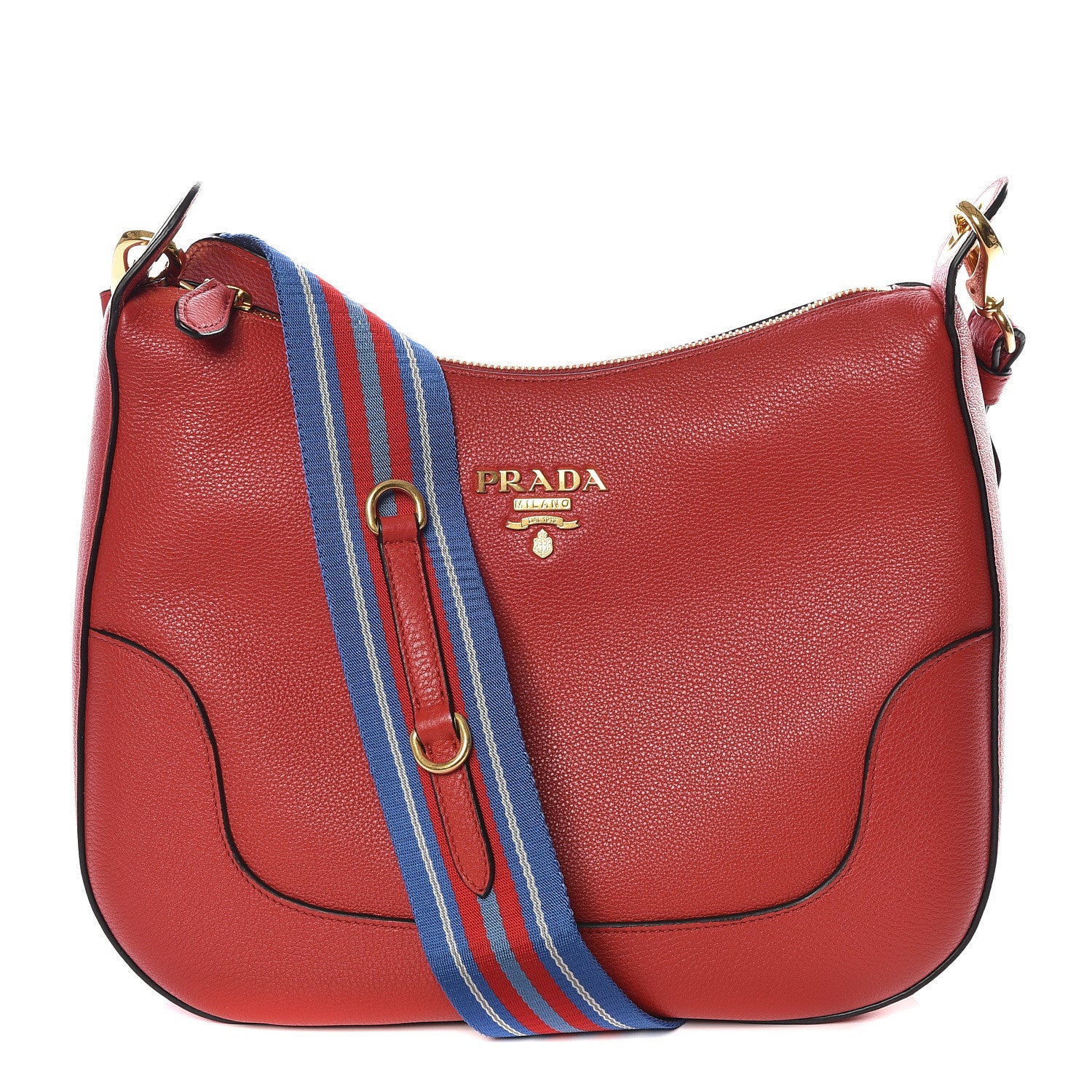 Prada Vitello Phenix Zippered Messenger Hobo Rosso 1 of 9