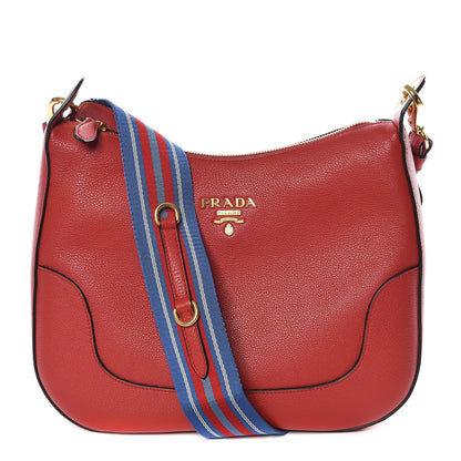 Prada Vitello Phenix Zippered Messenger Hobo Rosso 1 of 9
