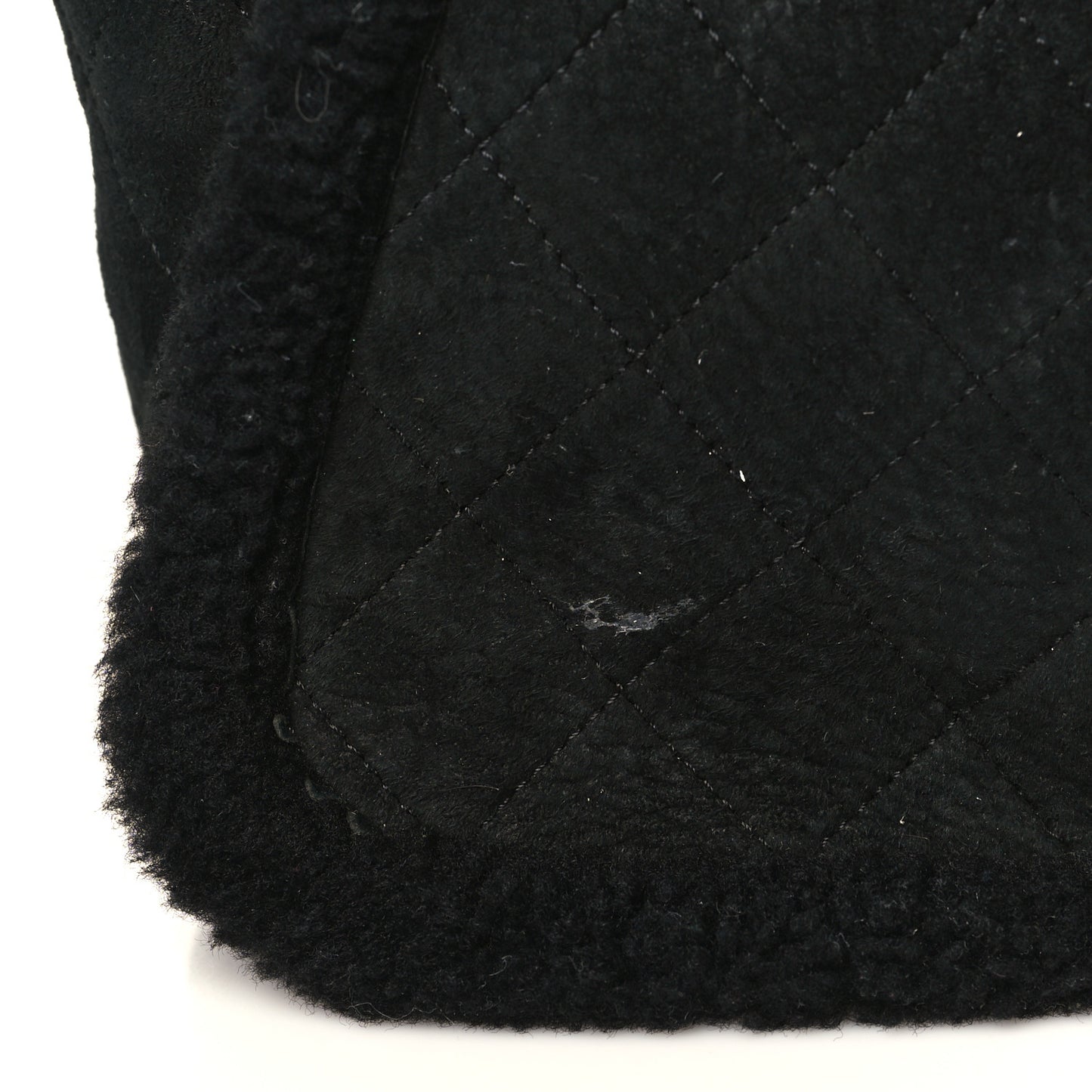 Shearling Suede Quilted Fur Flap Black