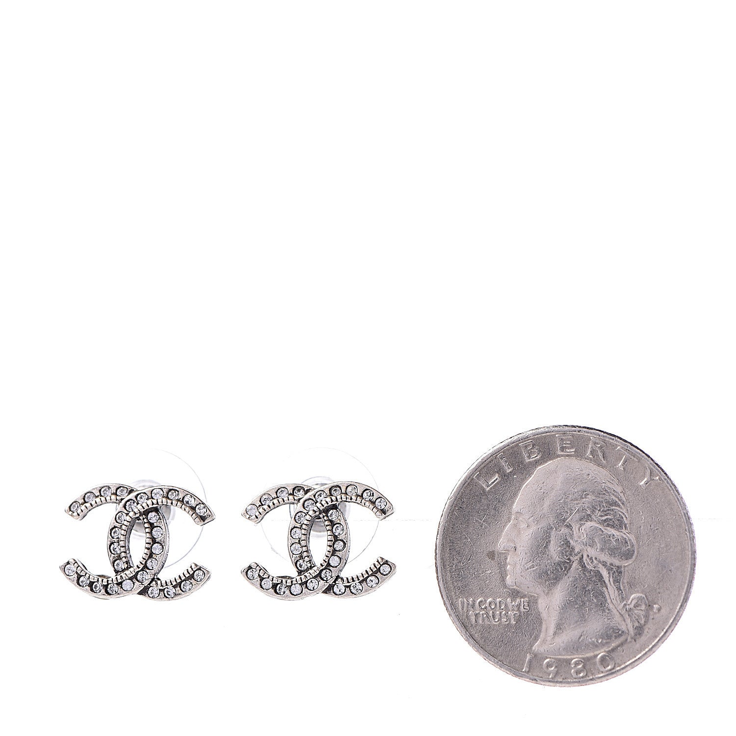 Chanel Crystal CC Earrings Silver 2 of 5